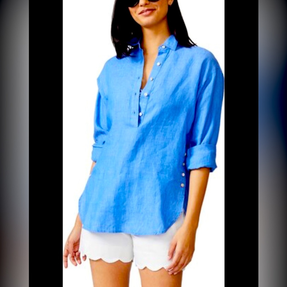 J. McLaughlin Fallon tunic top blue button down shirt
